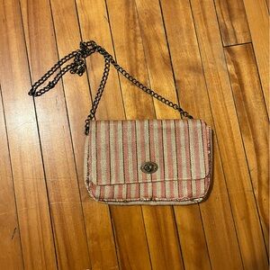 Striped Tan and Red Chain Shoulder Bag